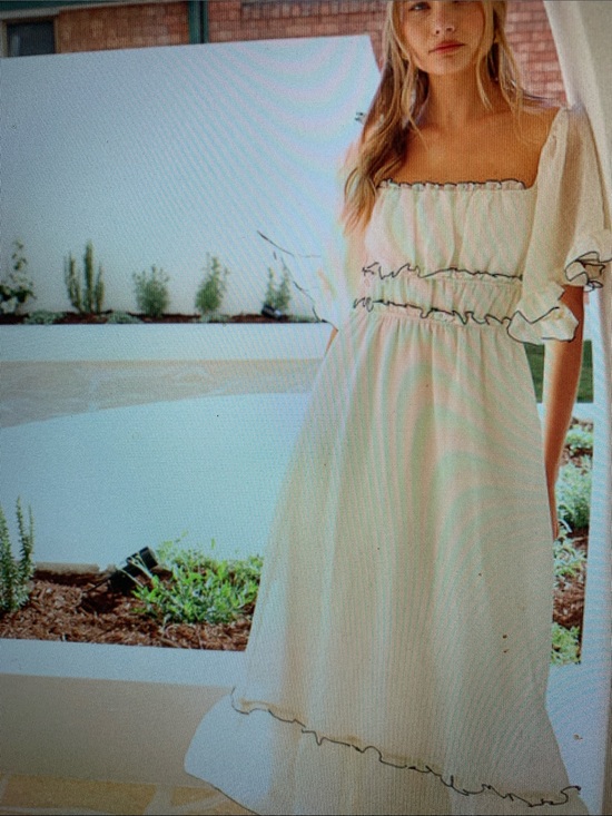 Dresses & Skirts - Women’s Cream Ruffle Maxi Dress long Flowy Crinkled Fairy-tale Maxi Dress
